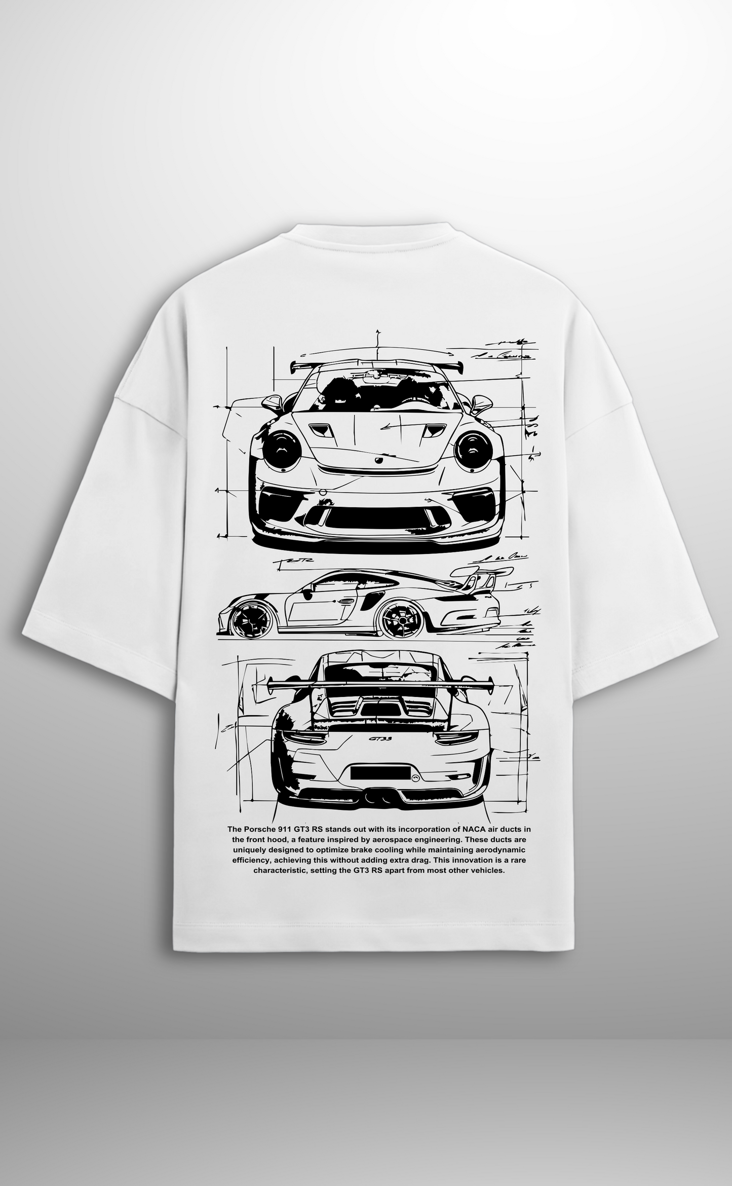 GT3 RS Aero Blueprint Graphic T-Shirt - White  (Unisex)