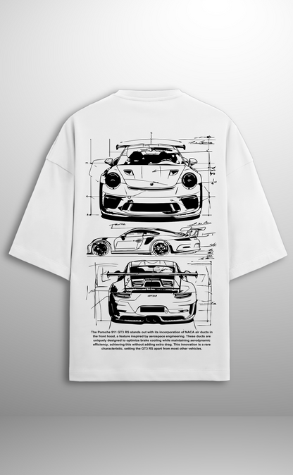 GT3 RS Aero Blueprint Graphic T-Shirt - White  (Unisex)