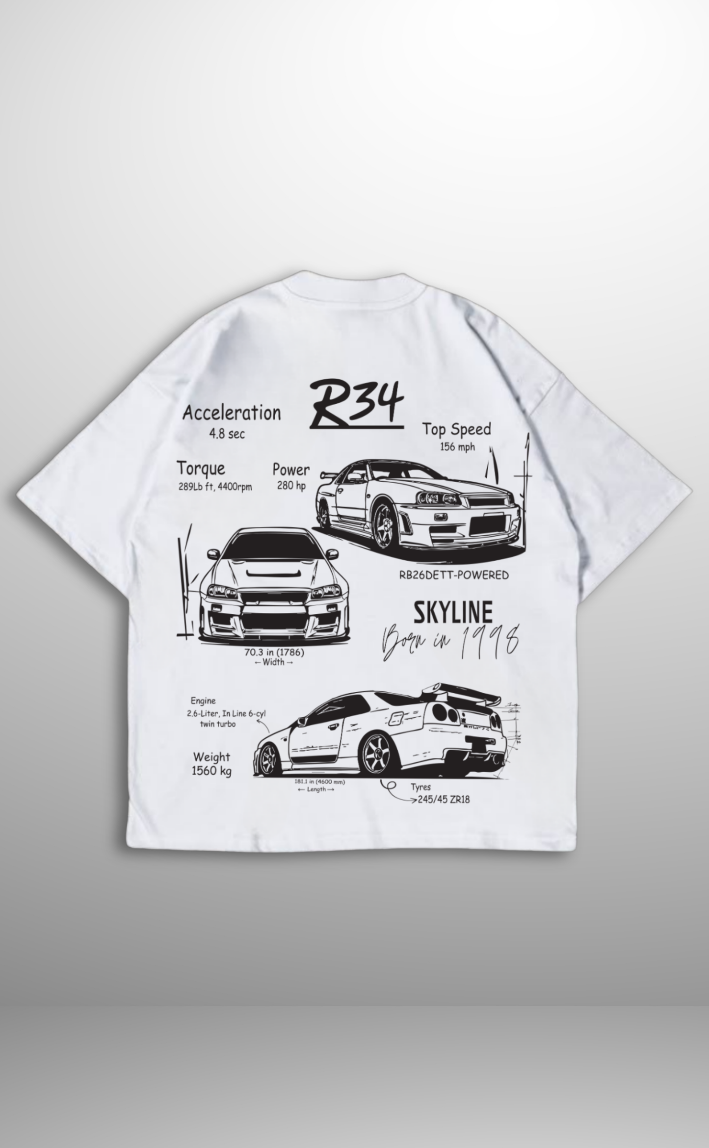 R34 Street Icon Edition T-Shirt - White  (Unisex)